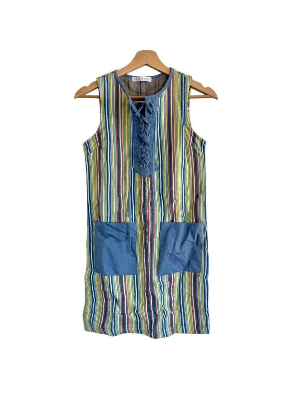 POTTERS POT MULTICOLOR BOHO STRIPED MINI DRESS WOMENS SMALL